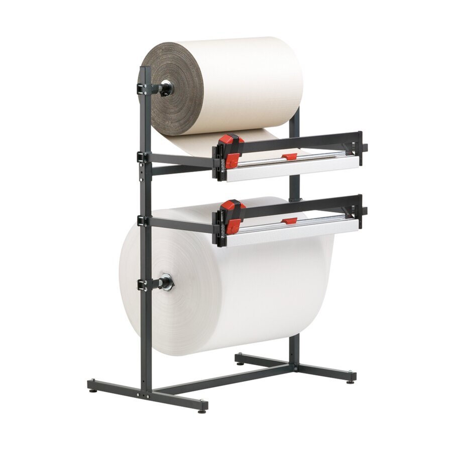 Doppel-Schneidständer SYSTEM 2000 mit 2 Schneidvorrichtungen und 2 Rollenhalterungen Doppel-Schneidständer SYSTEM 2000 mit 2 Schneidvorrichtungen und 2 Rollenhalterungen