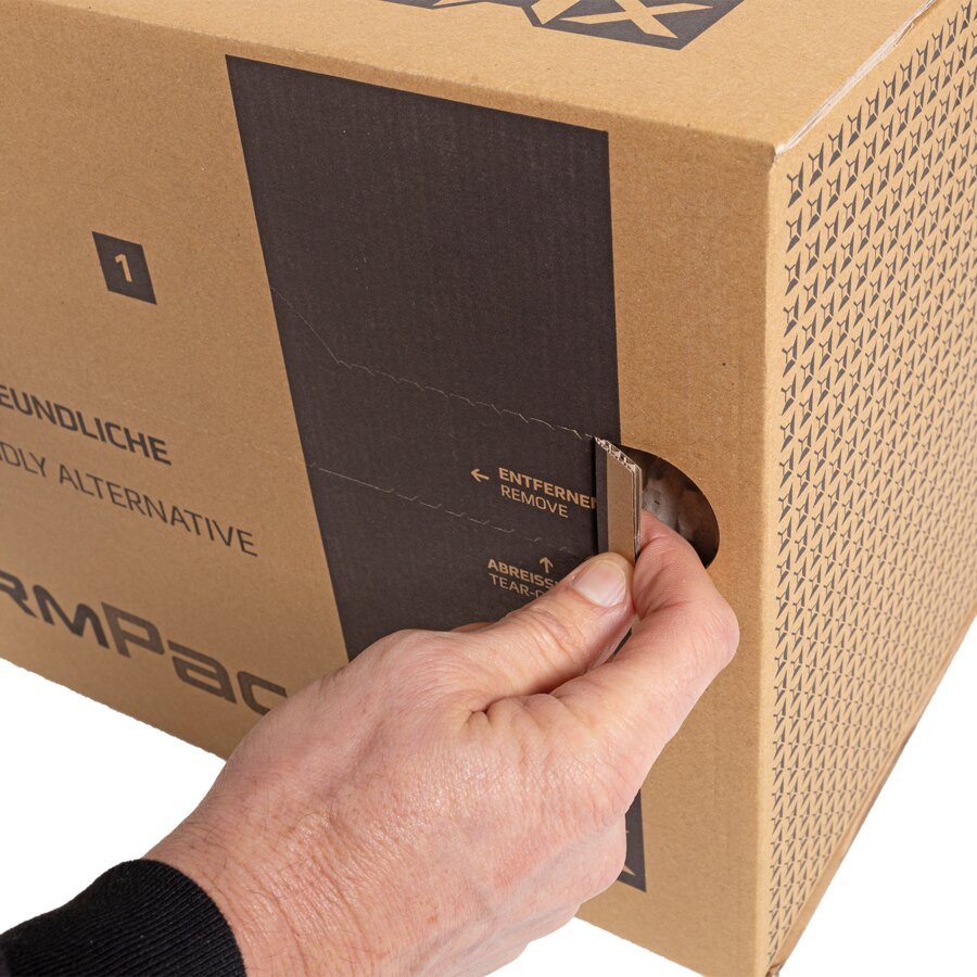 Die Spendebox ist dank Aufreißperforation schnell einsatzbereit Die Spendebox ist dank Aufreißperforation schnell einsatzbereit