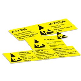 Papieretiketten selbstklebend Sammelaufnahme 3 Etiketten gelb mit schwarzem Aufdruck