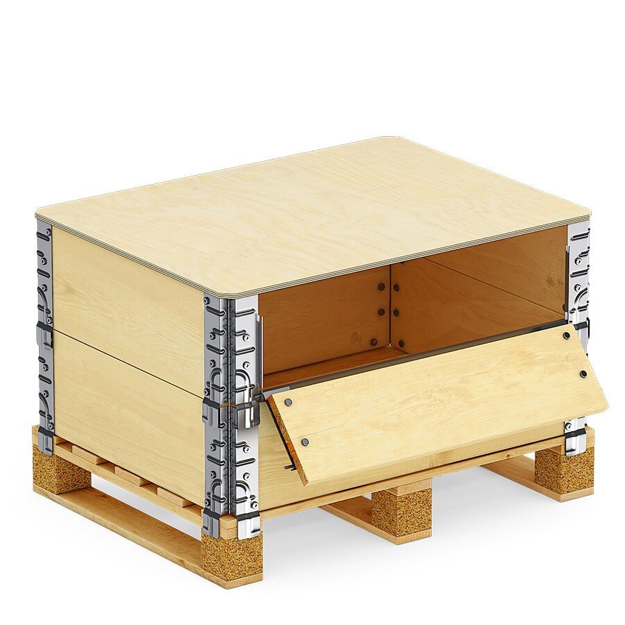 Palettenaufsatzrahmen mit Öffnung zum Entnehmen Aufsatzrahmen mit Entnahme-Klappe