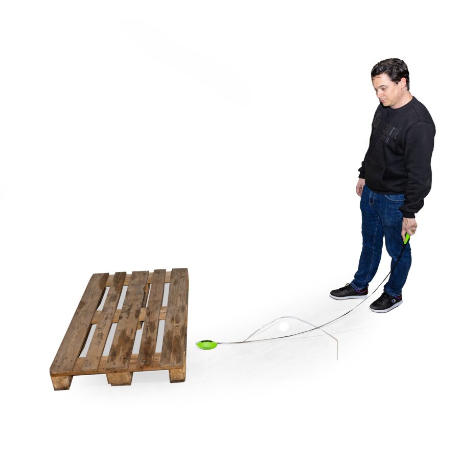 Beim Umreifen von Paletten ist kein Bücken oder Knien notwendig. Umreifungshilfe: kein Bücke oder Knien notwendig