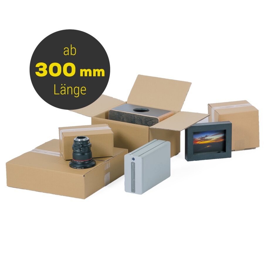 Wellpapp-Faltkartons in unterschiedlichen Größen ab 300 mm Länge Wellpapp-Faltkartons in unterschiedlichen Größen ab 300 mm Länge