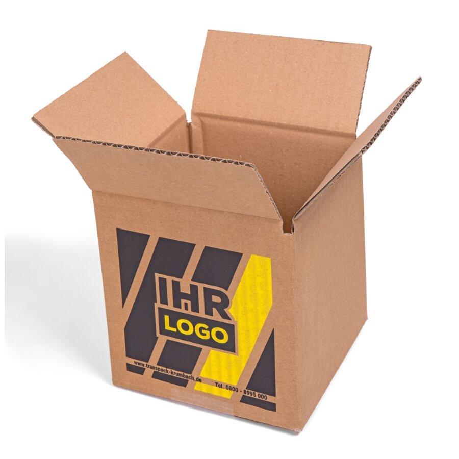 Individuelle Bedruckung mit Logoauf der Kartonaußenseite innen braun, außen braun und Bedruckung