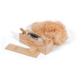 Ästhetische Polsterung Flasche in Holzschachtel mit Holzwolle