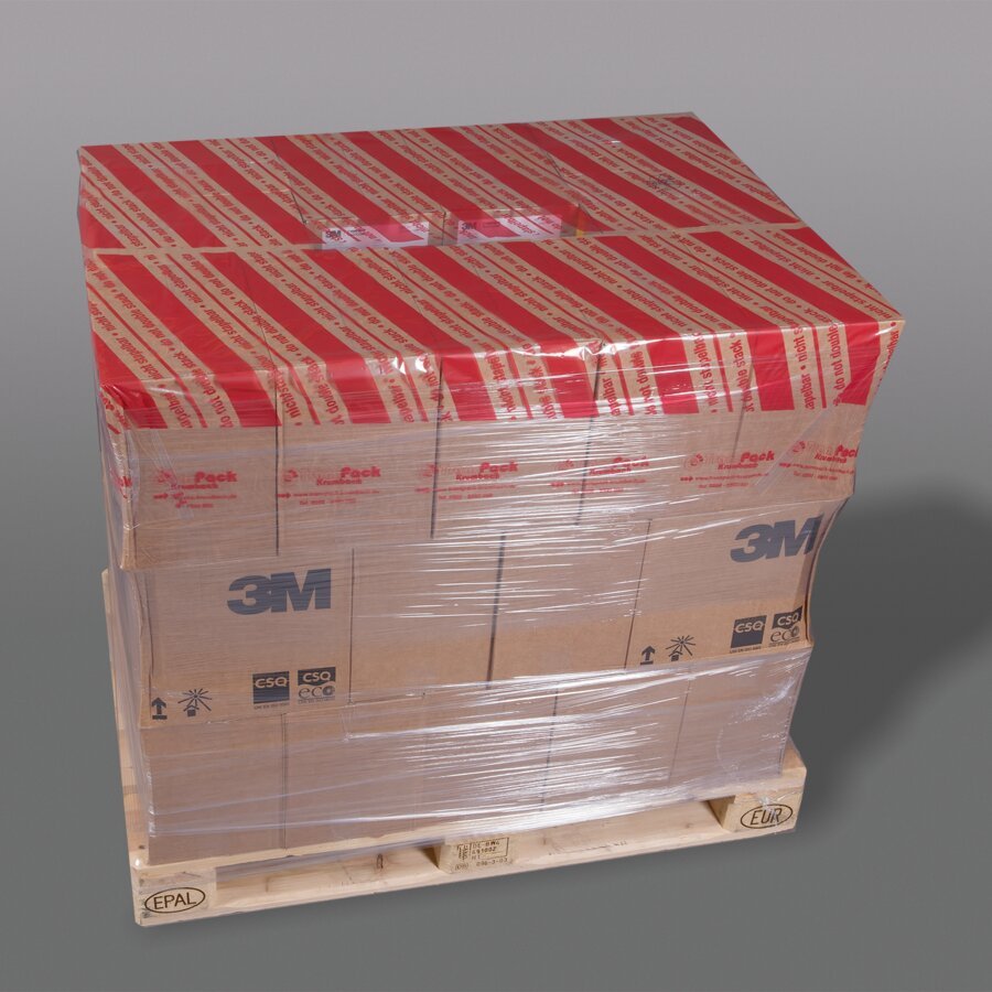 Palettenabdeckblatt in roter Ausführung mit zweisprachigem Warndruck Palettenabdeckblatt in roter Ausführung mit zweisprachigem Warndruck